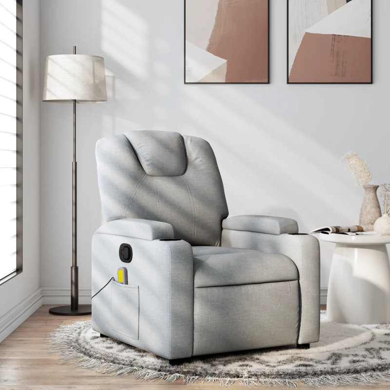 Winston Porter Massage Recliner Chair Fabric Light Gray